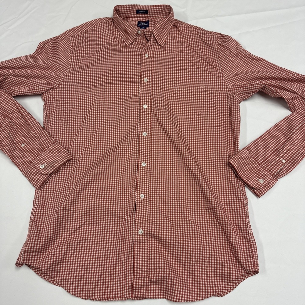 J. Crew Men's Performance Stretch Button Orange Gingham Check Shirt LT BC729